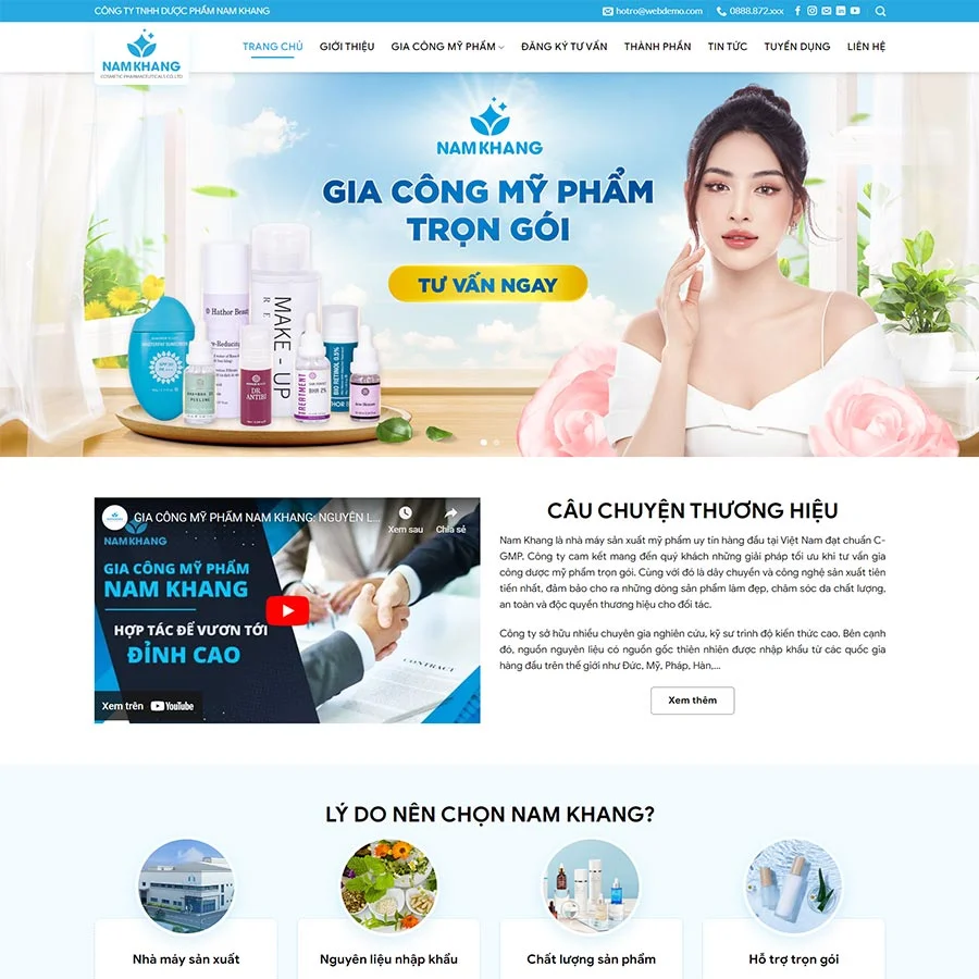Mẫu Website Dịch Vụ Gia Công Mỹ Phẩm - Cài Đặt Sẵn