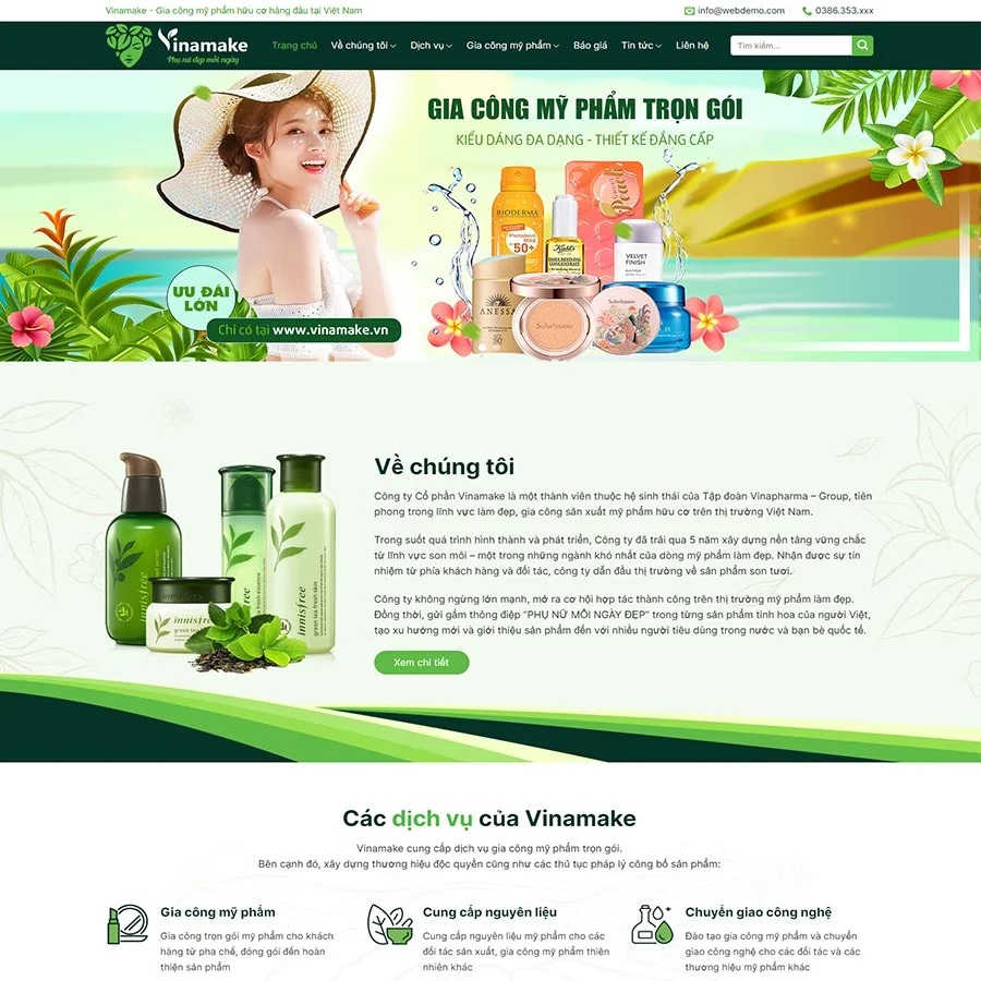 Mẫu Website Gia Công Mỹ Phẩm 02 - Sản Xuất OEM - Cài Đặt Sẵn