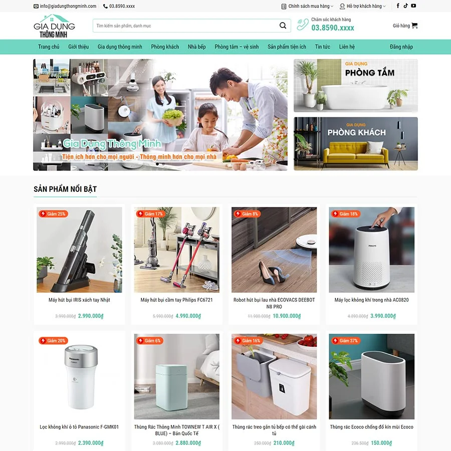 Mẫu Website Bán Đồ Gia Dụng Thông Minh - Thiết Bị Gia Đình - Shop Online - Cài Đặt Sẵn