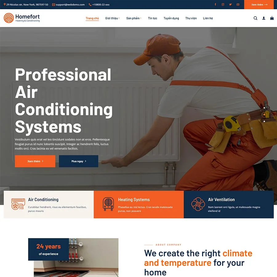 Mẫu Website Công Ty Dịch Vụ Điện Nước - Thi Công Lắp Đặt - Cài Đặt Sẵn