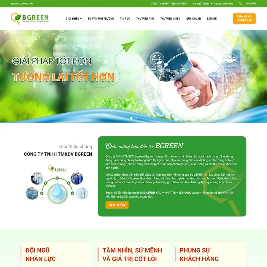 Mẫu Website Công Ty Giải Pháp Môi Trường - Tư Vấn Xử Lý - Cài Đặt Sẵn