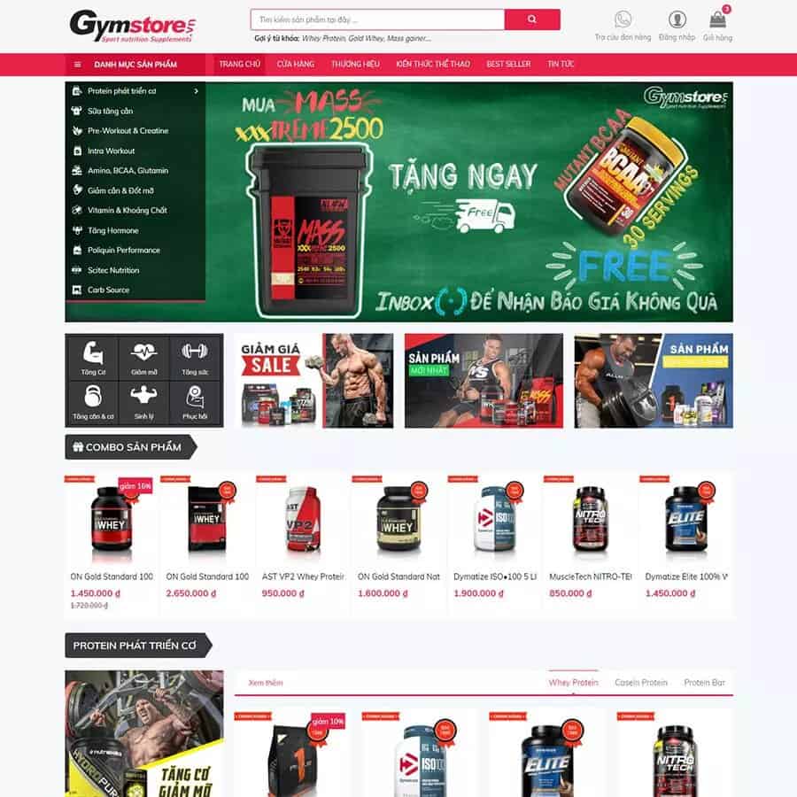 Mẫu Website Bán Thực Phẩm Phòng Gym - Thực Phẩm Thể Hình - Shop Online - Cài Đặt Sẵn