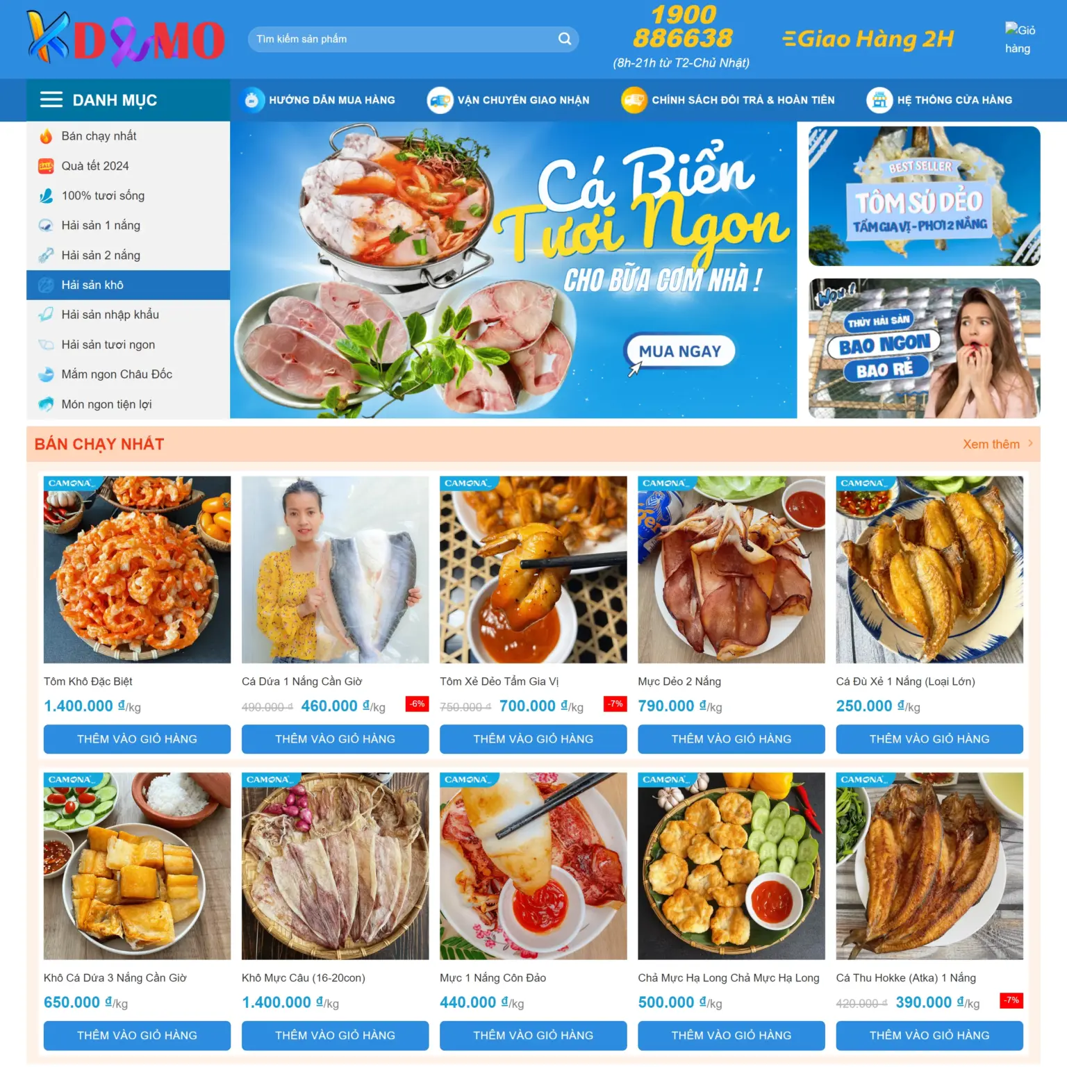 Mẫu Website Bán Hải Sản Seafood 03 - Shop Online - Cài Đặt Sẵn