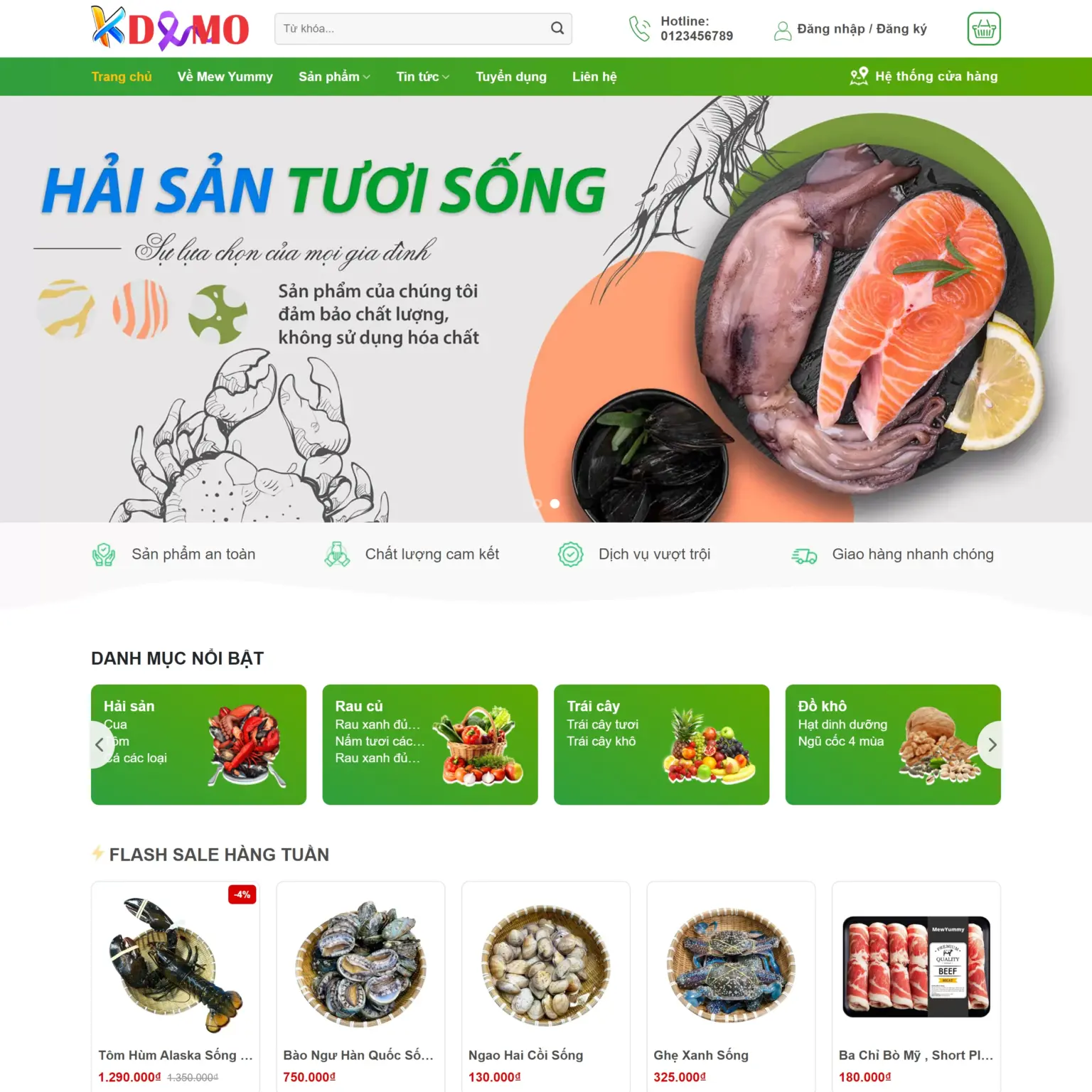 Mẫu Website Bán Hải Sản Tươi Sống - Shop Online - Cài Đặt Sẵn