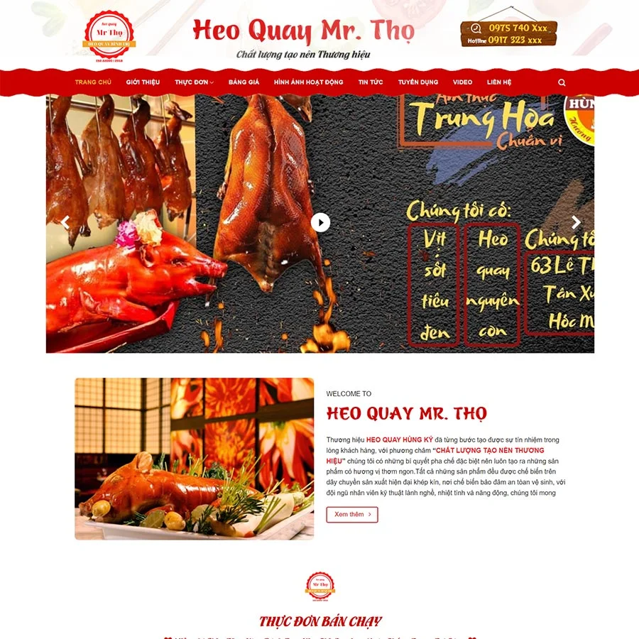 Mẫu Website Cửa Hàng Bán Heo Quay - Thực Phẩm - Shop Online - Cài Đặt Sẵn