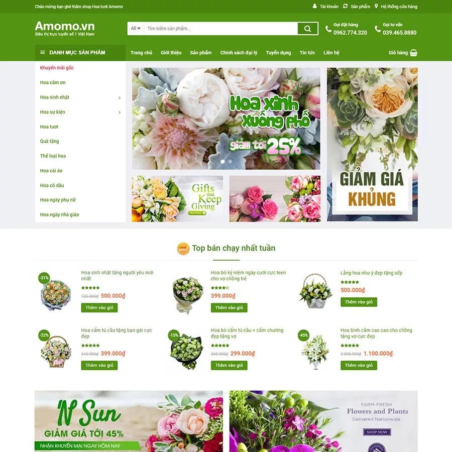 Mẫu Website Bán Hoa Tươi - Shop Online - Cài Đặt Sẵn