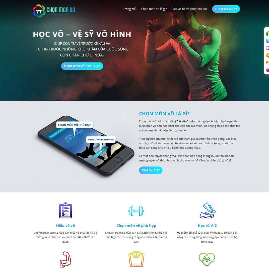 Mẫu Website Landing Page Giới Thiệu Lớp Học Võ Thuật - Cài Đặt Sẵn