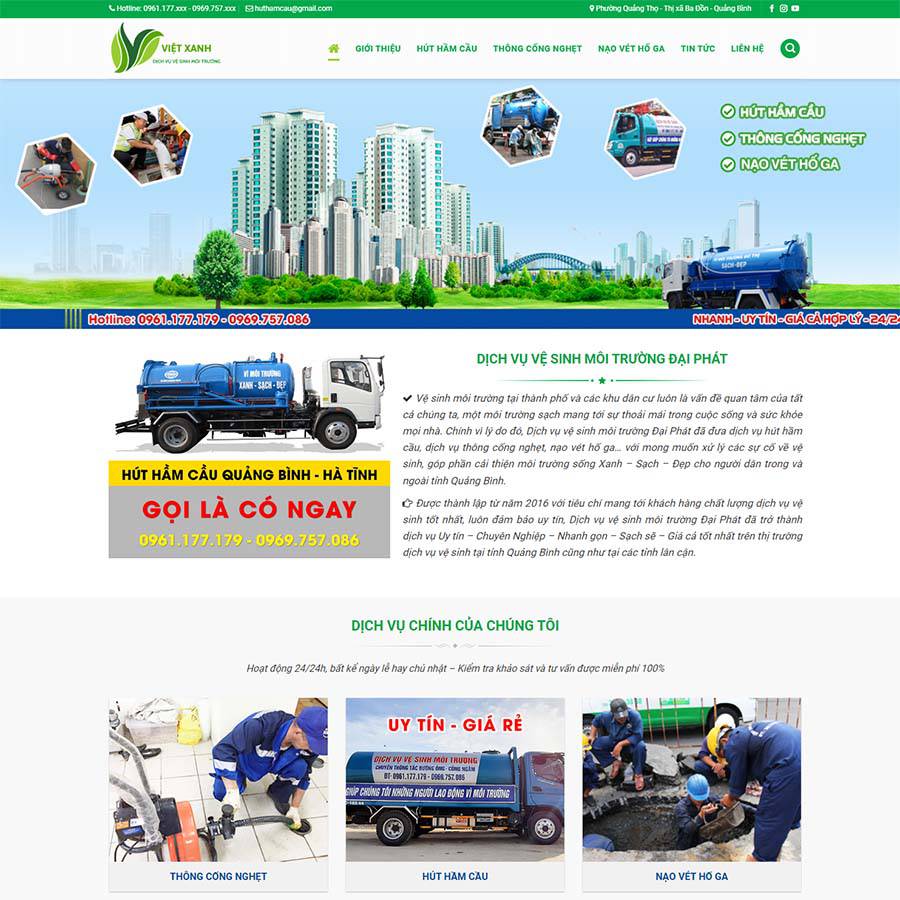 Mẫu Website Hút Hầm Cầu - Dịch Vụ Vệ Sinh - Cài Đặt Sẵn