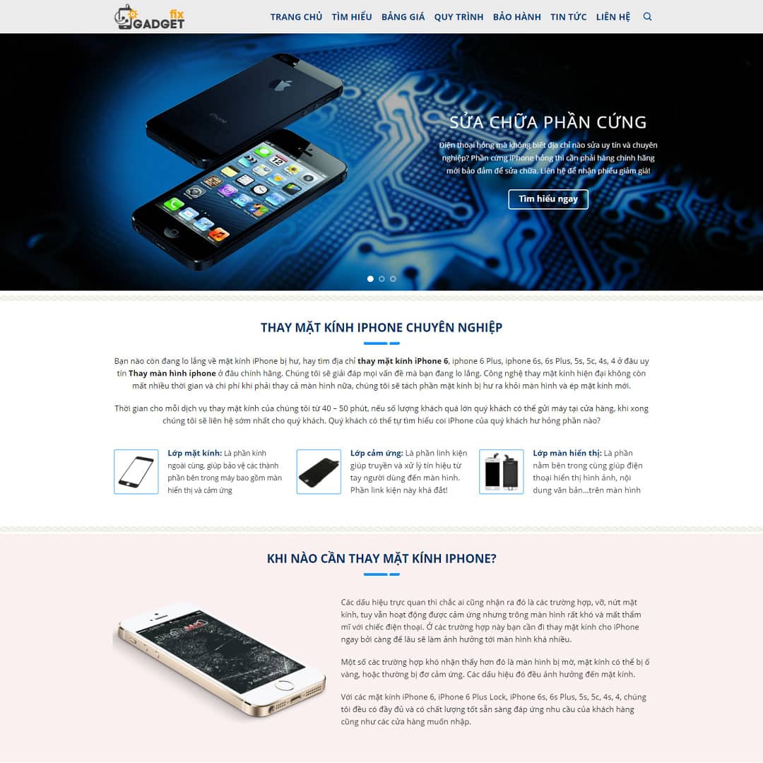 Mẫu Website Dịch Vụ Sửa Chữa Thay Kính Điện Thoại - Cài Đặt Sẵn