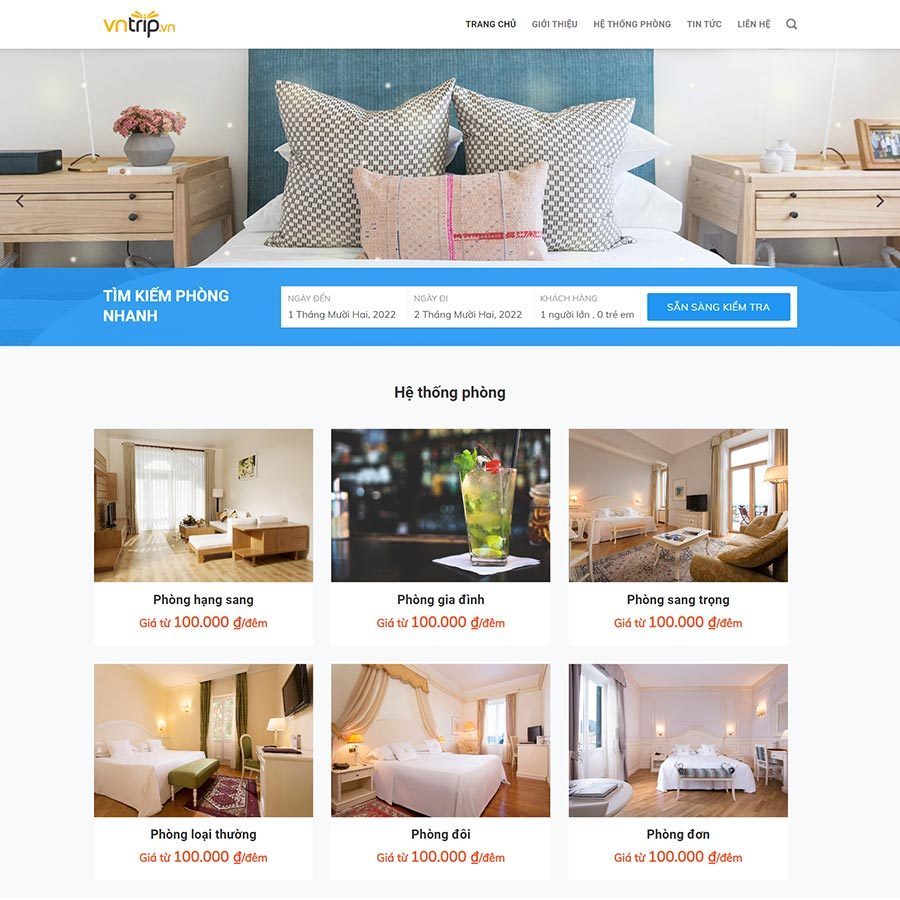 Mẫu Website Khách Sạn 05 - Đặt Phòng - Cài Đặt Sẵn