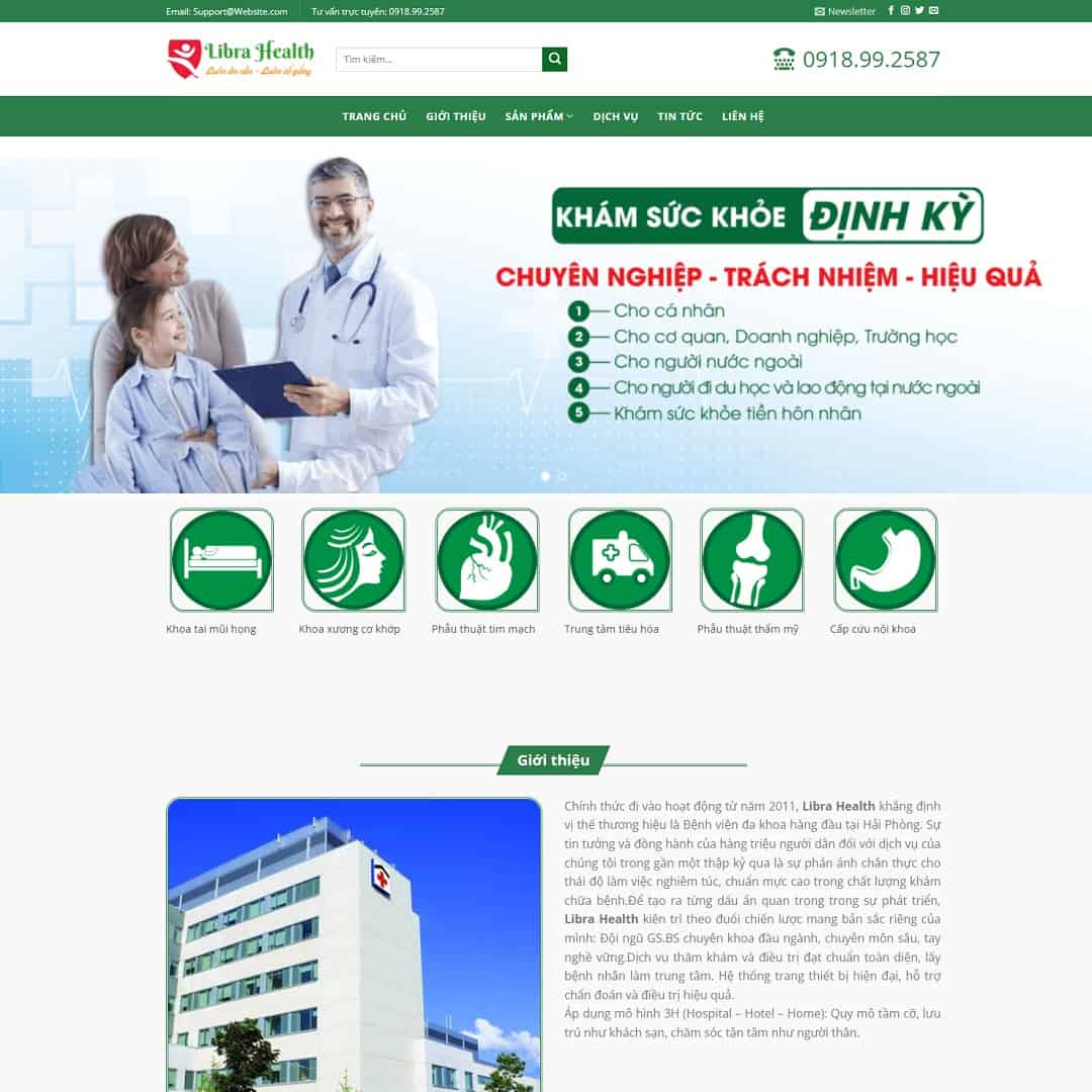 Mẫu Website Dịch Vụ Phòng Khám Sức Khỏe - Cài Đặt Sẵn