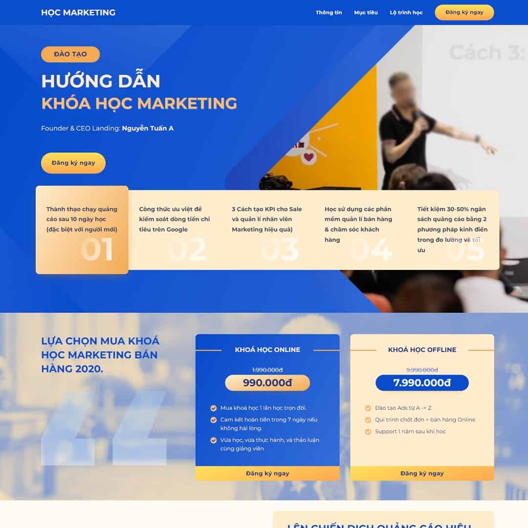 Mẫu Website Landing Page Khóa Học Marketing Online - Cài Đặt Sẵn