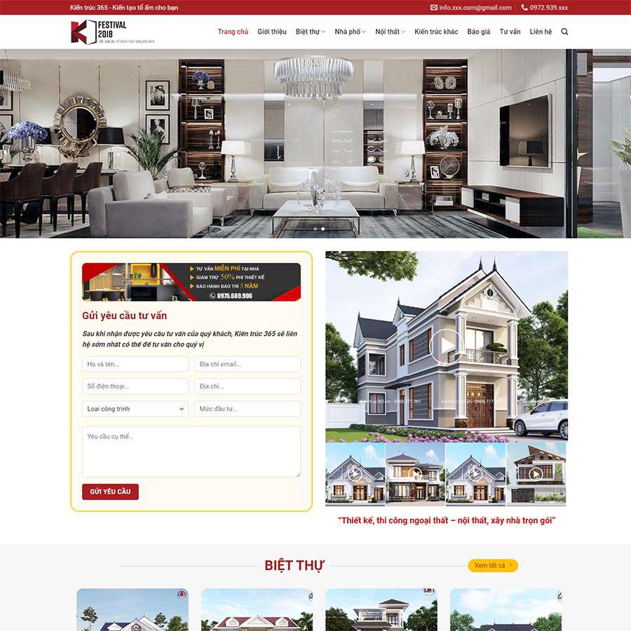 Mẫu Website Công Ty Kiến Trúc 03 - Thiết Kế Xây Dựng - Cài Đặt Sẵn