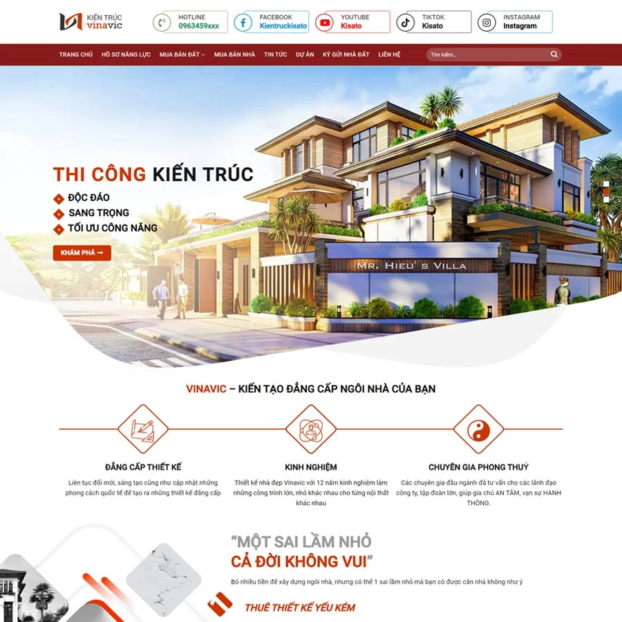 Mẫu Website Kiến Trúc 05 - Thiết Kế Xây Dựng - Cài Đặt Sẵn