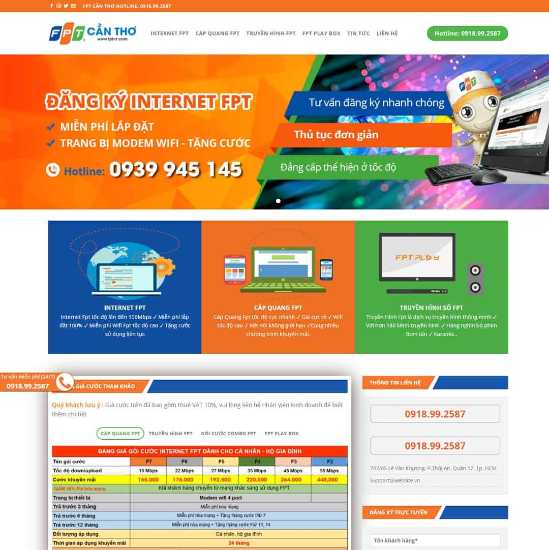 Mẫu Website Dịch Vụ Lắp Mạng Internet - Cài Đặt Sẵn
