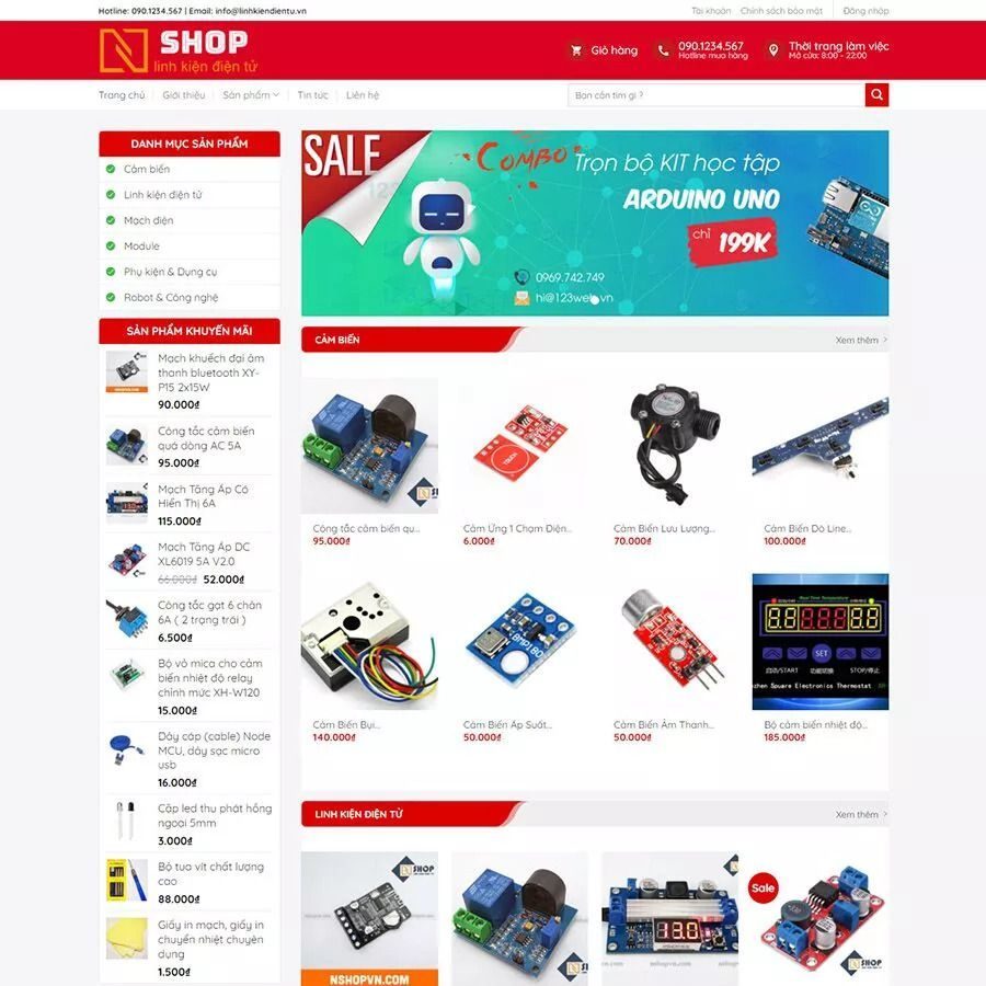 Mẫu Website Bán Linh Kiện Điện Tử - Shop Online - Cài Đặt Sẵn