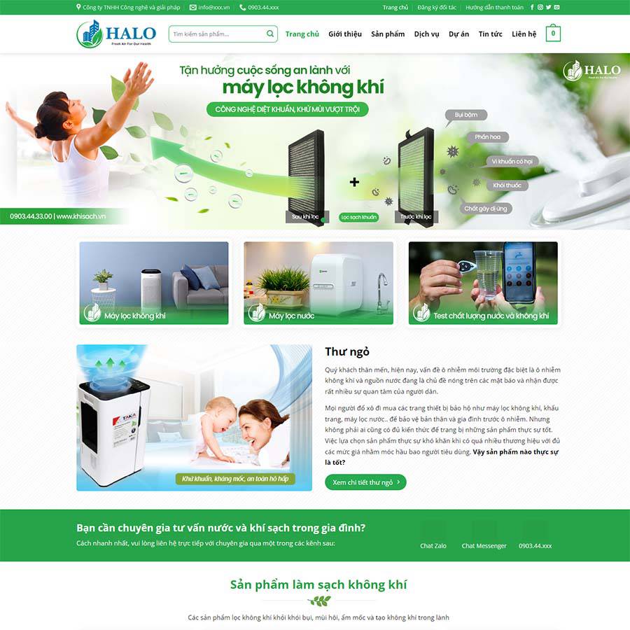 Mẫu Website Bán Máy Lọc Khí 03 - Shop Online - Cài Đặt Sẵn