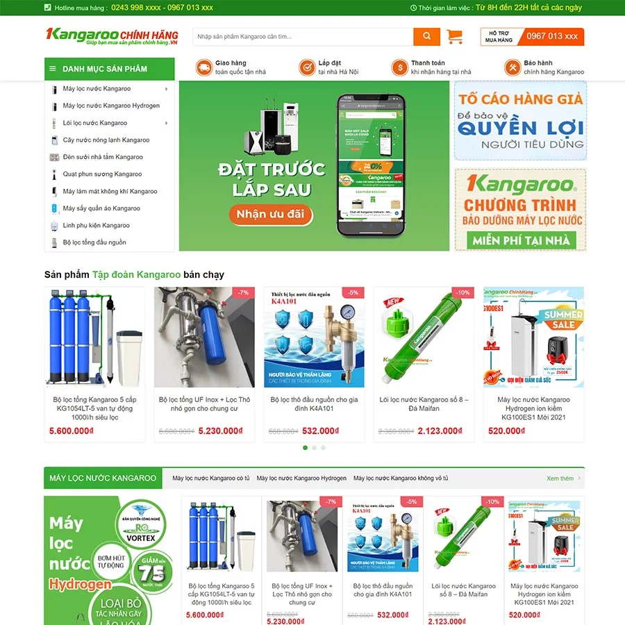 Mẫu Website Bán Máy Lọc Nước 02 - Shop Online - Cài Đặt Sẵn