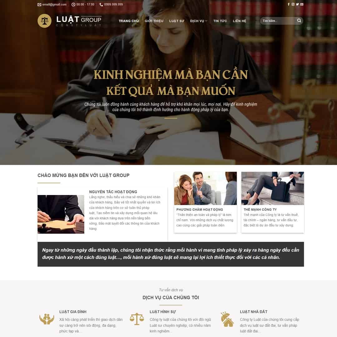 Mẫu Website Công Ty Luật 02 - Dịch Vụ Pháp Lý - Cài Đặt Sẵn