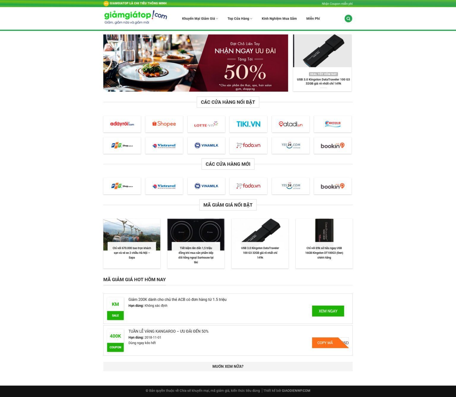 Mẫu Website Mã Giảm Giá - Tiếp Thị Liên Kết - Cài Đặt Sẵn
