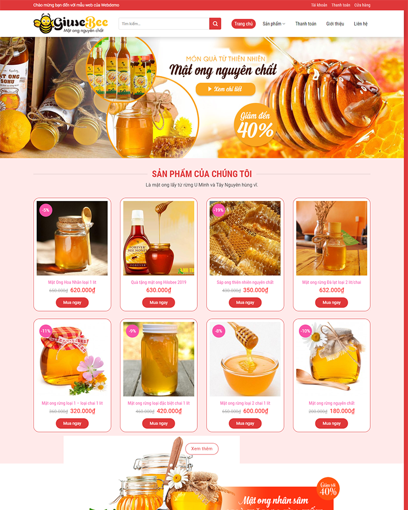 Mẫu Website Bán Mật Ong - Shop Online - Cài Đặt Sẵn