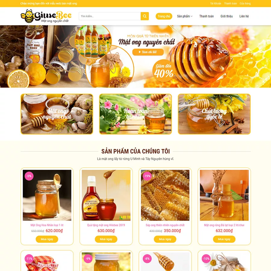 Mẫu Website Bán Mật Ong 2 - Shop Online - Cài Đặt Sẵn