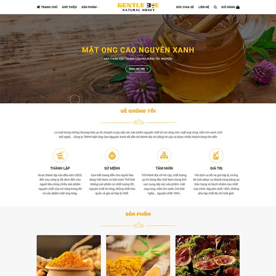 Mẫu Website Bán Mật Ong 03 - Thực Phẩm Sạch - Shop Online - Cài Đặt Sẵn