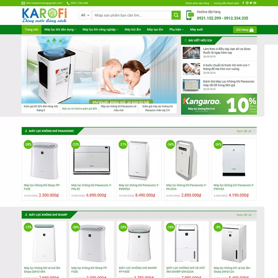 Mẫu Website Bán Máy Lọc Không Khí 2 - Shop Online - Cài Đặt Sẵn