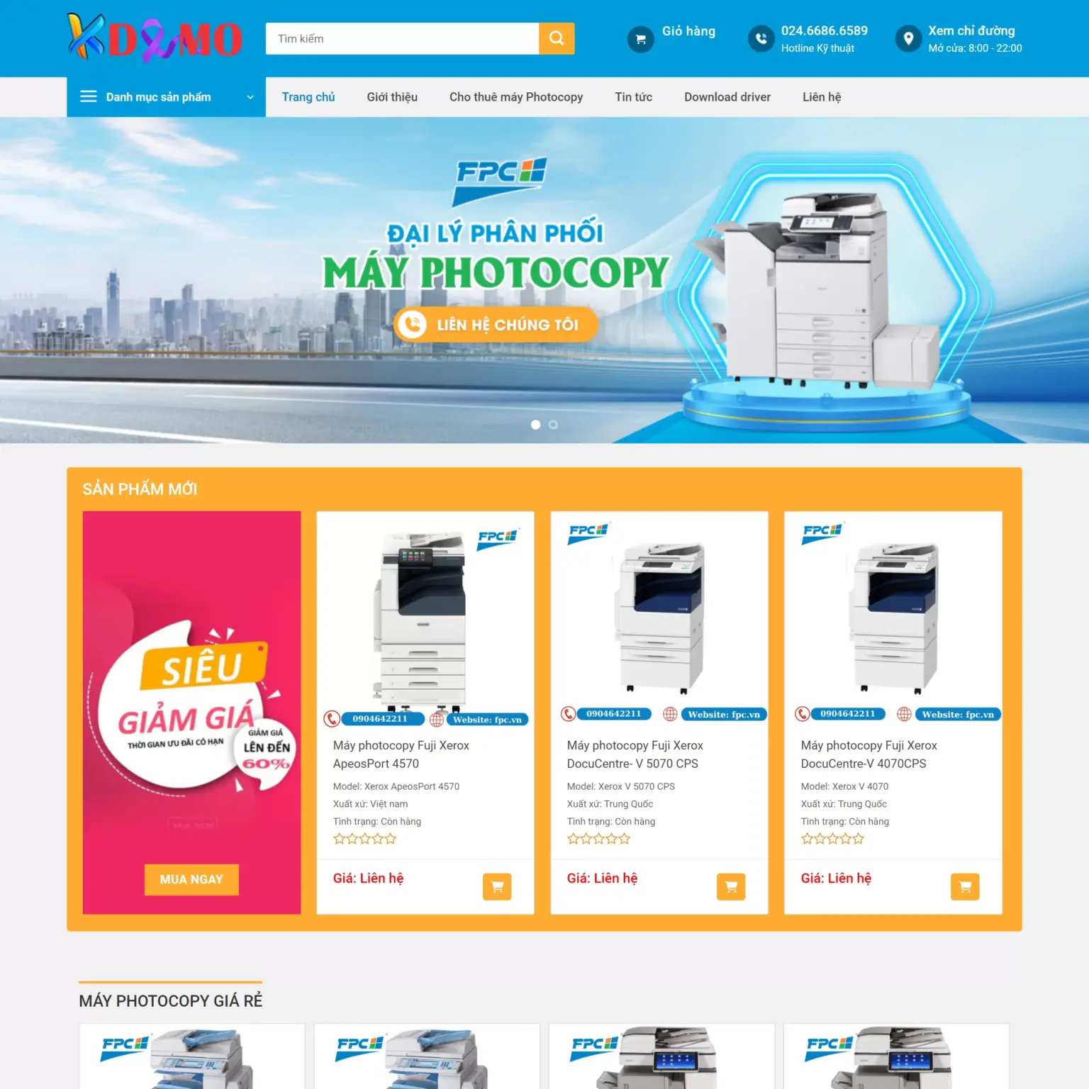 Mẫu Website Máy Photocopy - Thiết Bị Văn Phòng - Shop Online - Cài Đặt Sẵn