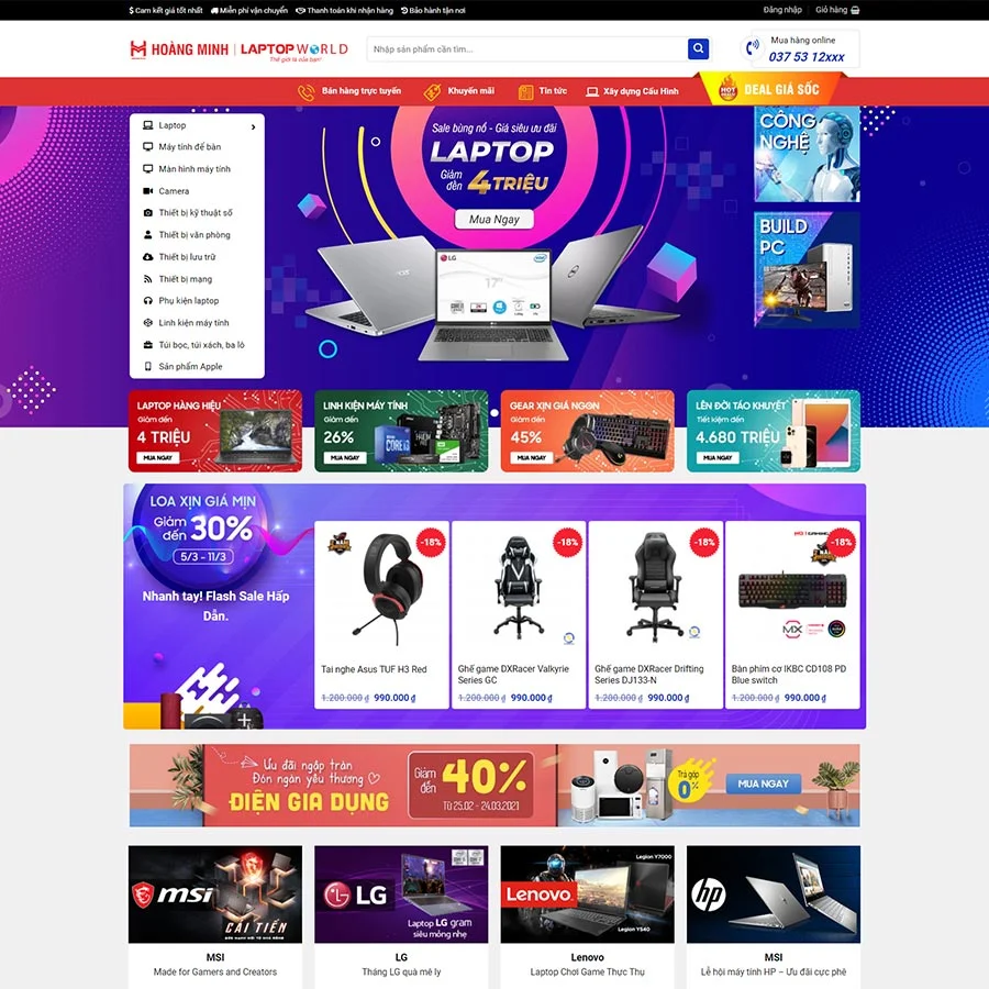 Mẫu Website Bán Máy Tính Laptop 03 - Shop Online - Cài Đặt Sẵn