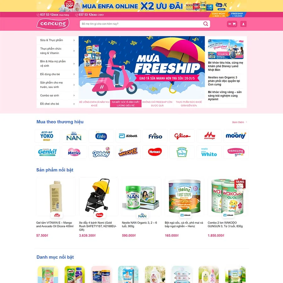 Mẫu Website Sản Phẩm Mẹ Và Bé 02 - Shop Online - Cài Đặt Sẵn