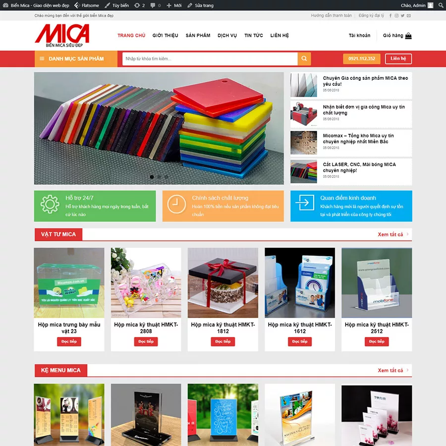 Mẫu Website Bán Biển Hiệu Mica - Shop Online - Cài Đặt Sẵn