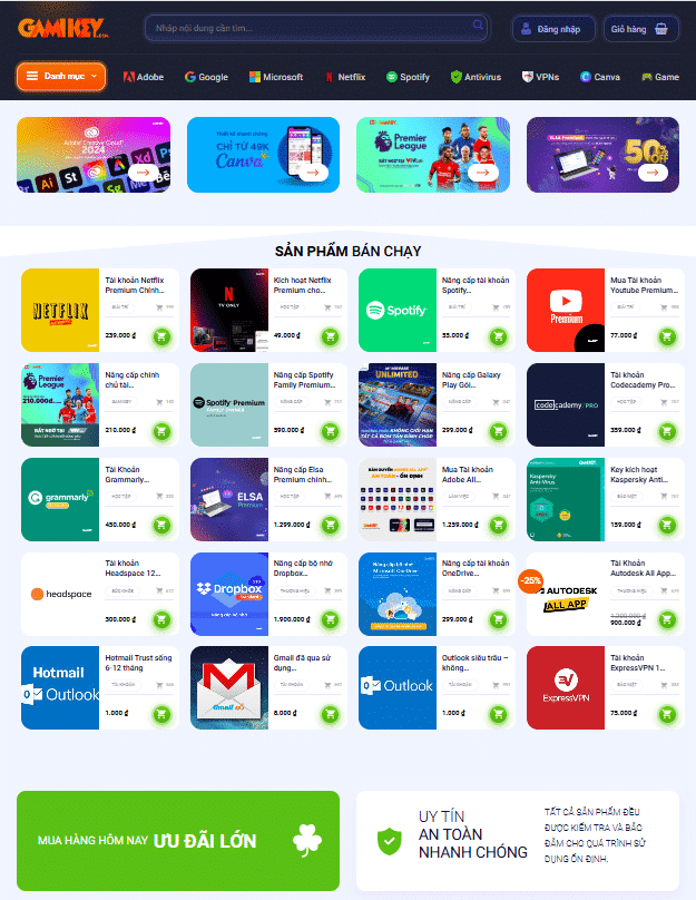 Mẫu Website Sản Phẩm Số - MMO - Key Phần Mềm - Shop Online - Cài Đặt Sẵn