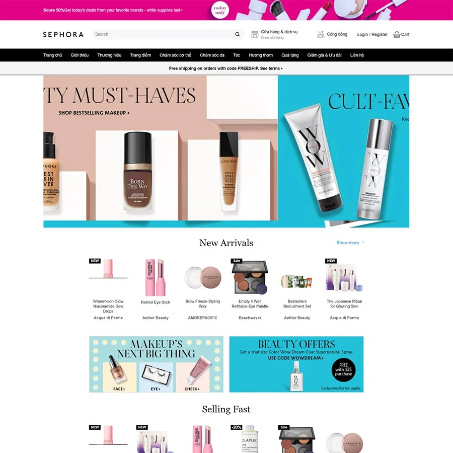 Mẫu Website Mỹ Phẩm 12 - Mỹ Phẩm Chăm Sóc Da - Shop Online - Cài Đặt Sẵn