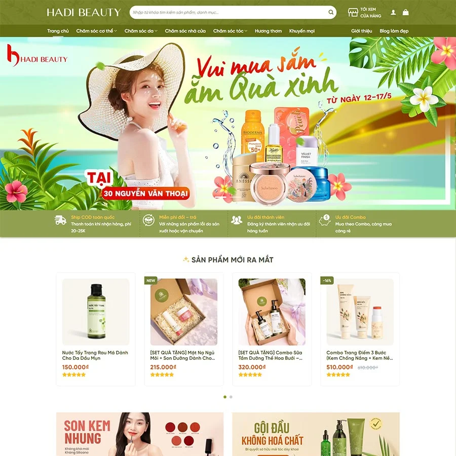 Mẫu Website Mỹ Phẩm 20 - Chăm Sóc Da - Shop Online - Cài Đặt Sẵn