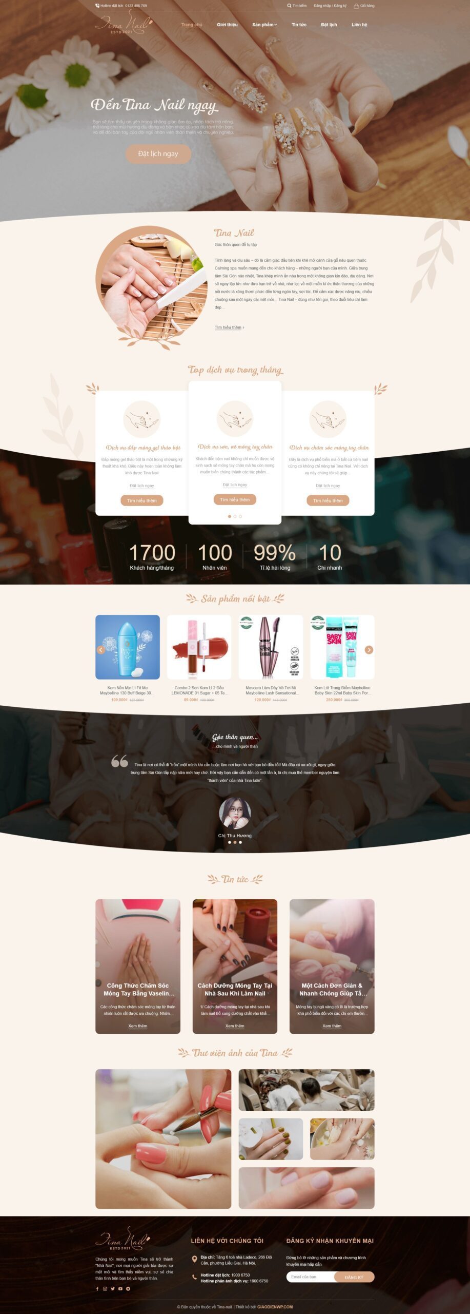 Mẫu Website Dịch Vụ Nails - Trang Điểm - Cài Đặt Sẵn