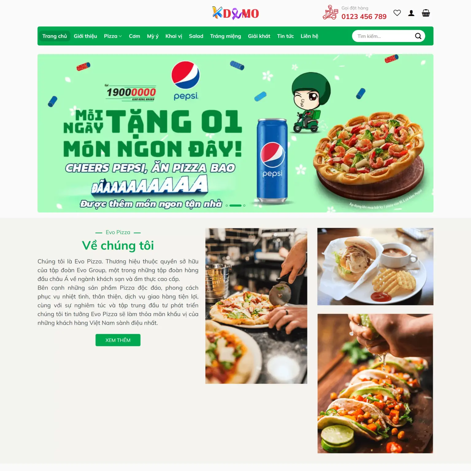 Mẫu Website Nhà Hàng Pizza - Cài Đặt Sẵn