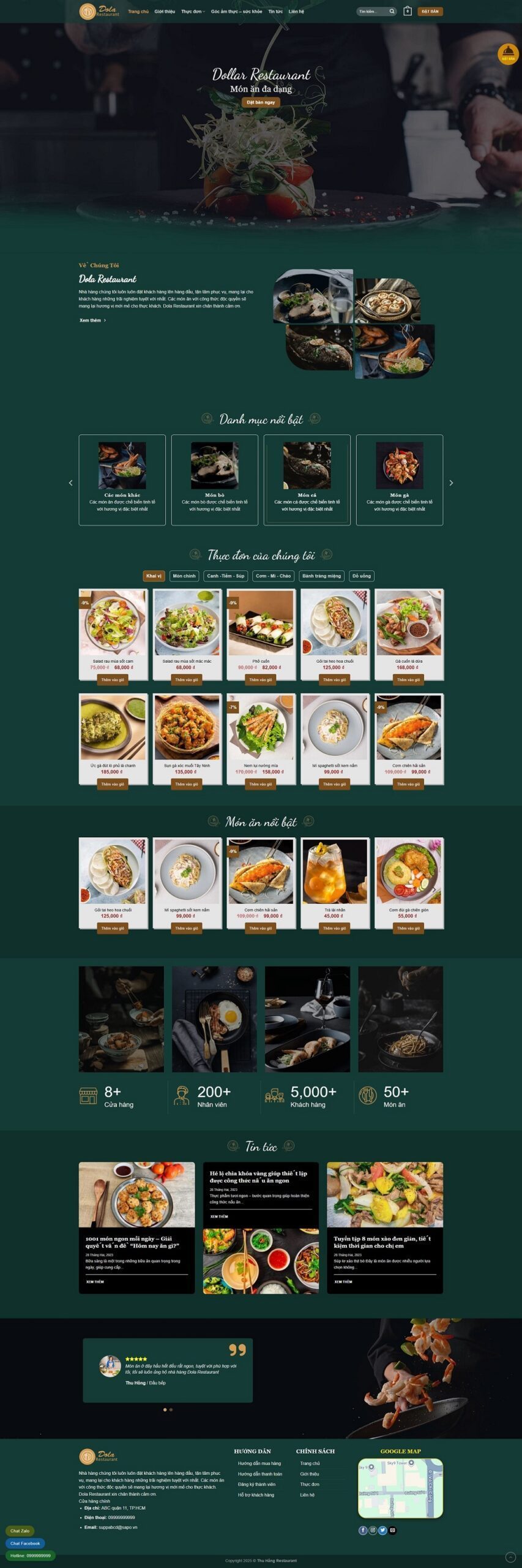 Mẫu Website Nhà Hàng - Restaurant - Cài Đặt Sẵn