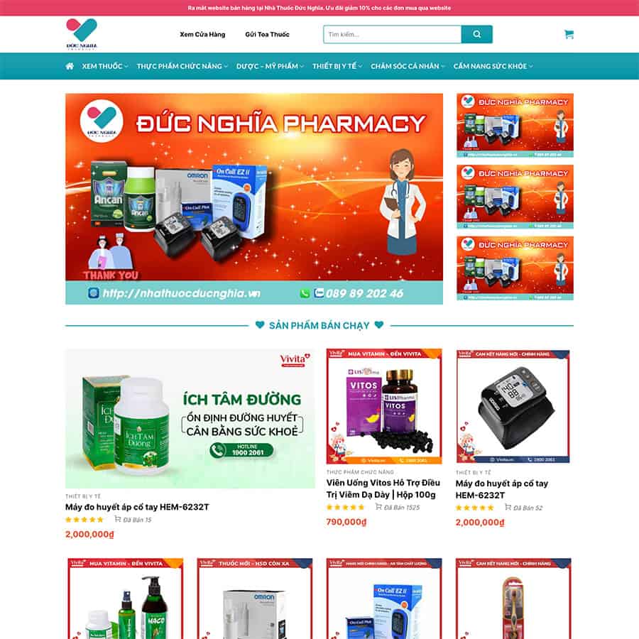 Mẫu Website Nhà Thuốc - Dược Phẩm - Cửa Hàng Thuốc - Shop Online - Cài Đặt Sẵn