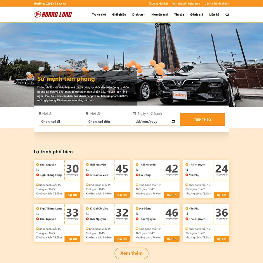 Mẫu Website Nhà Xe - Dịch Vụ Thuê Xe - Vận Chuyển Hành Khách - Cài Đặt Sẵn