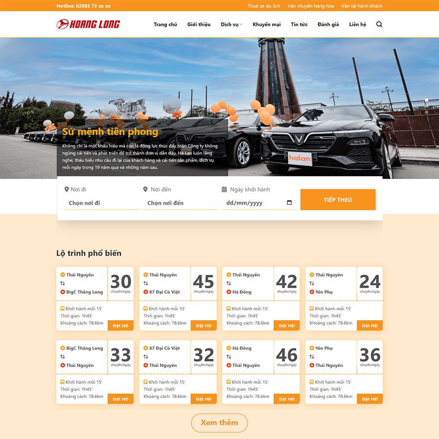 Mẫu Website Nhà Xe Thuê Xe - Vận Chuyển Hành Khách - Cài Đặt Sẵn