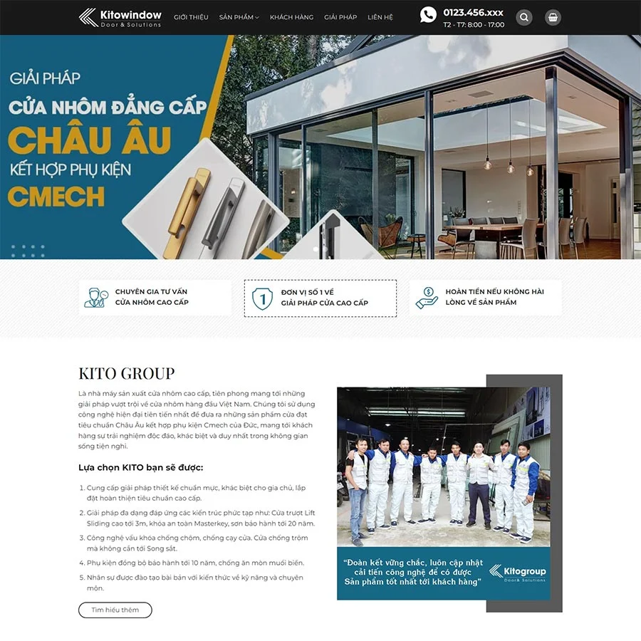 Mẫu Website Công Ty Nhôm Kính 04 - Thi Công Cửa Nhôm - Cài Đặt Sẵn