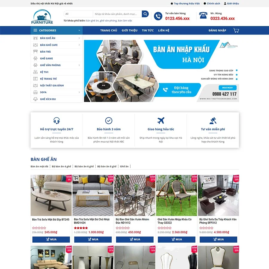 Mẫu Website Nội Thất 39 - Showroom Nội Thất - Shop Online - Cài Đặt Sẵn