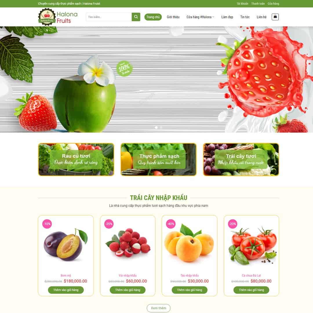 Mẫu Website Trái Cây Hoa Quả Nông Sản - Shop Online - Cài Đặt Sẵn