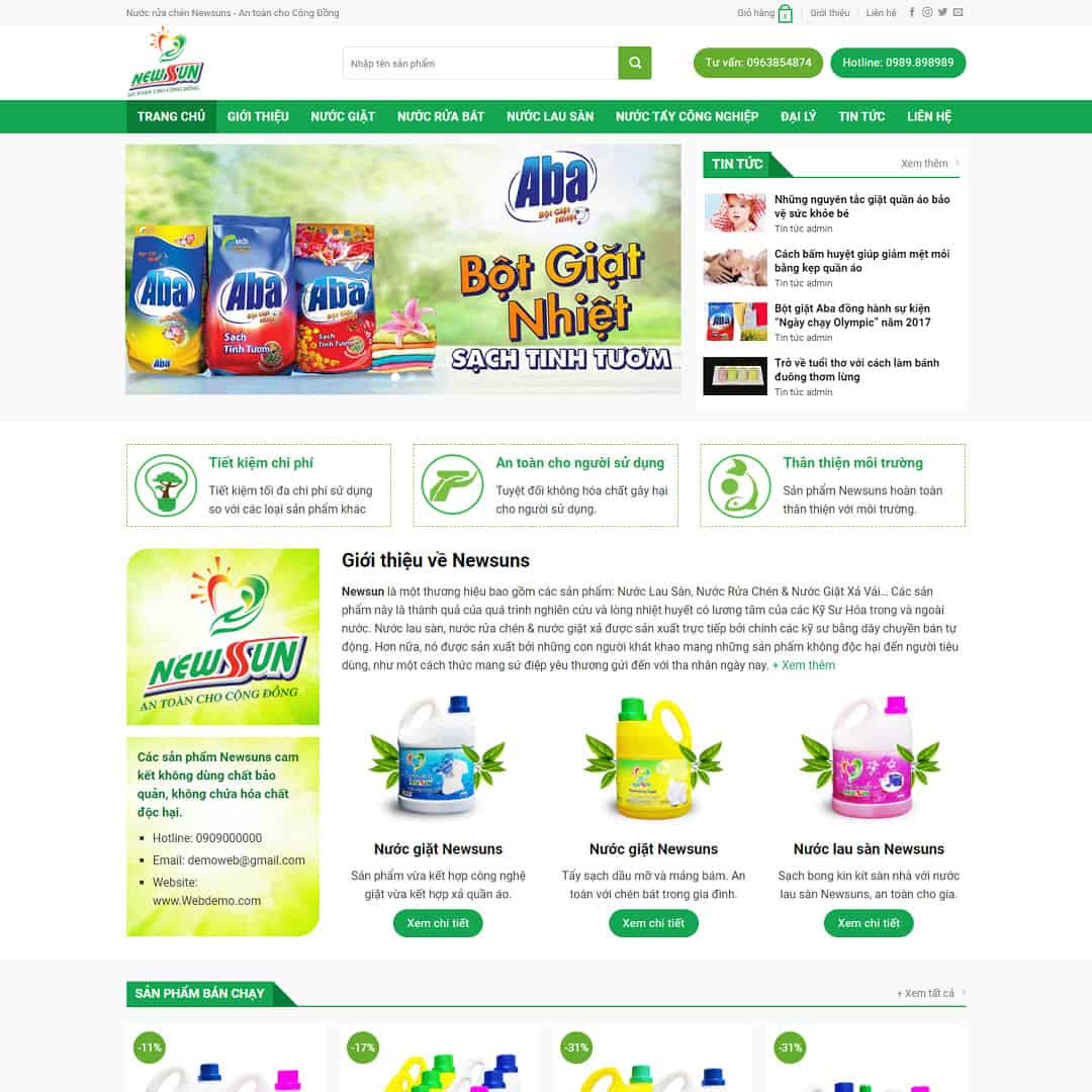 Mẫu Website Bán Bột Giặt Nước Tẩy Rửa - Shop Online - Cài Đặt Sẵn