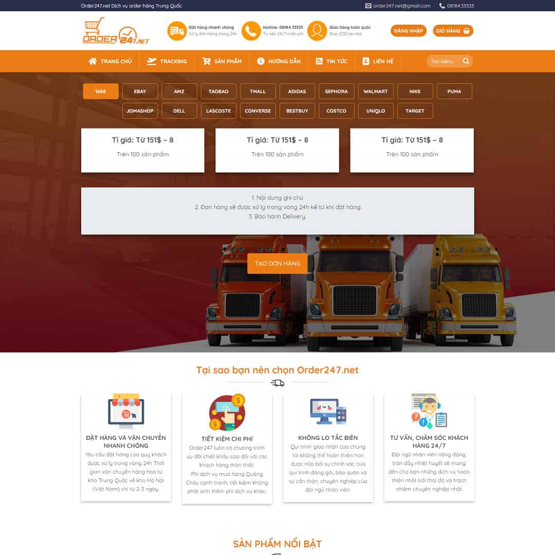 Mẫu Website Dịch Vụ Order Hàng Bán Hàng Online - Cài Đặt Sẵn