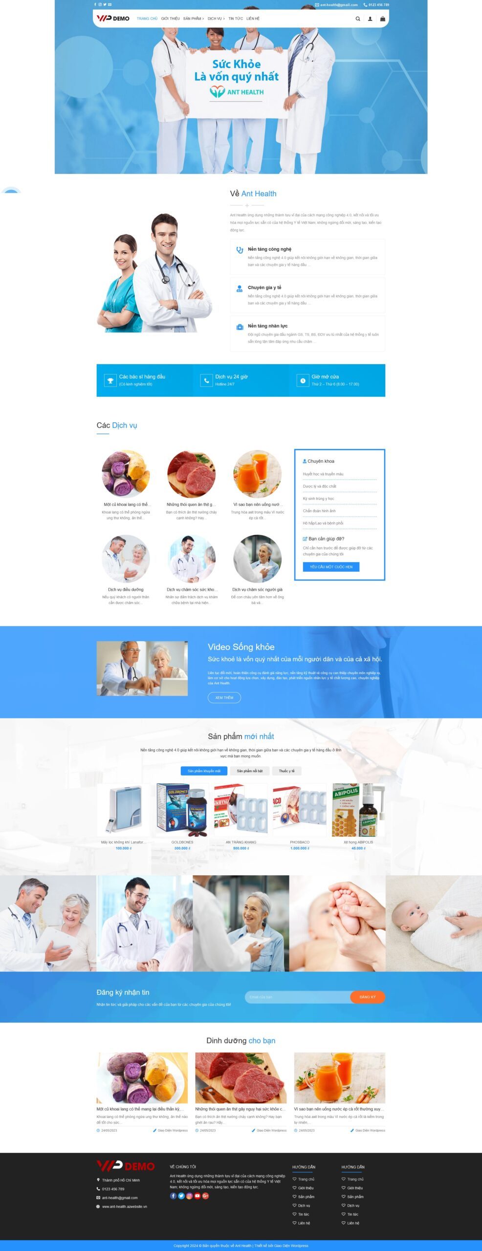 Mẫu Website Phòng Khám Y Tế Dược Phẩm 01 - Giới Thiệu Dịch Vụ - Cài Đặt Sẵn