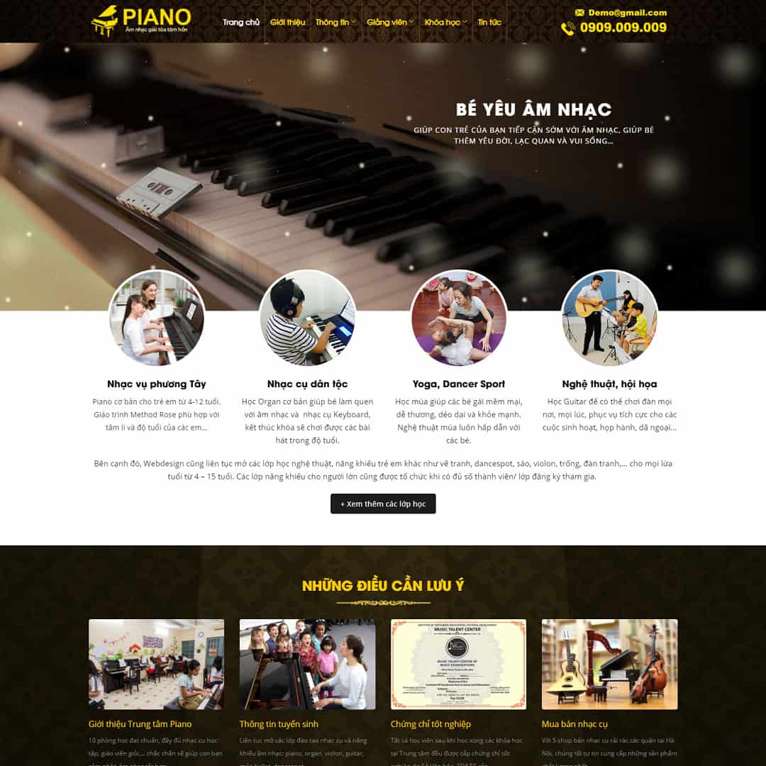 Mẫu Website Đào Tạo Khóa Học Piano Nhạc Cụ - Giáo Dục Âm Nhạc - Cài Đặt Sẵn