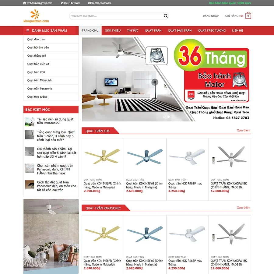Mẫu Website Bán Quạt Trần - Thiết Bị Làm Mát - Điện Gia Dụng - Shop Online - Cài Đặt Sẵn