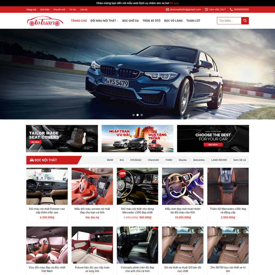 Mẫu Website Bán Nội Thất Ô Tô - Phụ Kiện Xe - Shop Online - Cài Đặt Sẵn